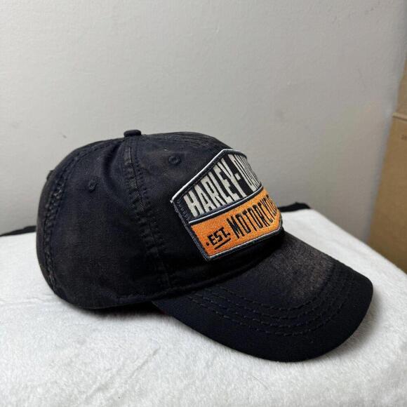 Harley-Davidson VTG Black Cap Embroidered Patch Big Logo Washed Biker Moto Y2K - Picture 5 of 12